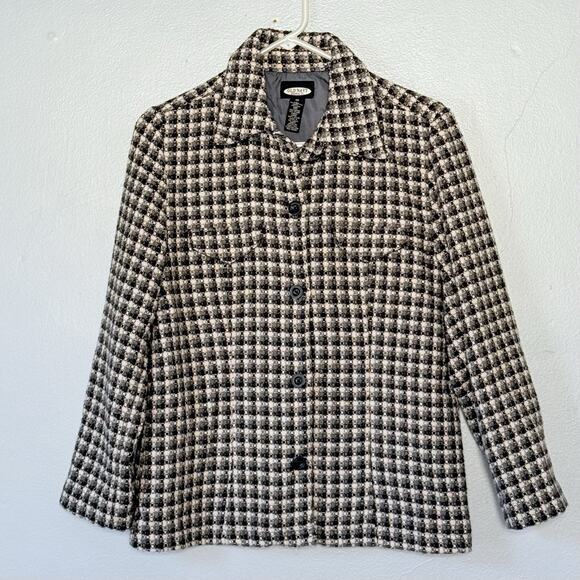 Old Navy Jackets & Blazers - Old Navy VINTAGE Tweed Jacket Womens Medium Gray Button Front Lined Preppy Y2K